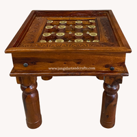 Meuble de salon en laiton, Table basse en bois, Table centrale Antique Vintage avec pied en bois massif, meuble indien