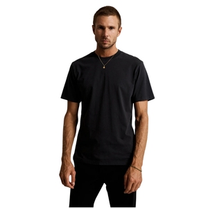 เสื้อยืดผ้าฝ้าย220GSM สำหรับผู้ชายแบบปกติเฮฟวีเวตระบายอากาศได้ดีแต่งลายโลโก้ด้านหน้าแบบลำลองย้อมสีธรรมดา - Product Image 1