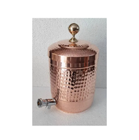 Pot d'eau en cuivre avec couvercle en laiton Pot d'eau en cuivre imprimé en émail de 5 litres avec verre et support vente chaude