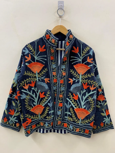 Handmade Velvet Vintage Suzani Winter Short Jacket | Boho Jacket |Bomber Jacket | Winter Warmed <b>Coat</b> - Product Image 3