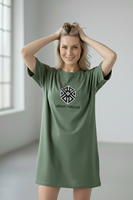 Gaun Klub Wanita Model O-neck Lengan Pendek Longgar, Kaos Seksi Ekstra Panjang 100% Katun Modal Bermotif Kancing