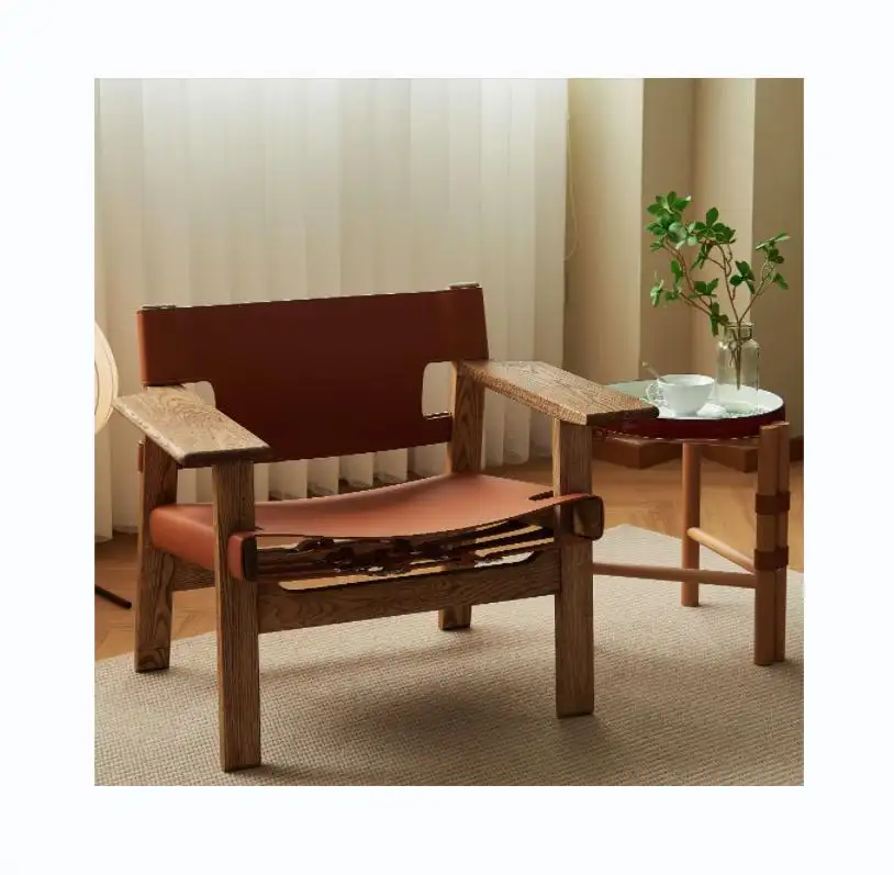 كرسي حديقة من خشب رماد خشبي بسيط حديث لغرفة المعيشة من الجلد بتصميم شمالي