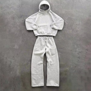 Conjunto Deportivo Extra Grande de Algodón Lavado al Ácido para Hombre, Pantalones Deportivos Bordados Desgastados, Sudadera con Capucha, Conjunto Deportivo de Invierno para Hombre - Product Image 1