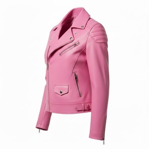 Blouson de moto en cuir rose slim fit pour femmes, vente en gros personnalisée, prix d'usine, style motard authentique, manteau pour femmes, service OEM - Product Image 4