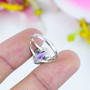 Nueva llegada Natural amatista piedra preciosa joyería anillo Vintage plateado hecho a mano joyería anillo 925 plata esterlina Marquesa anillo - Product Image 2