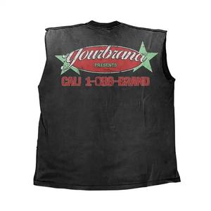 Custom Two Piece Set Sportswear <b>T</b> <b>Shirt</b> Tank Top Shorts and <b>Shirts</b> Acid Wash Distressed <b>Sleeveless</b> Raw Hem Men 2 Piece Short Set - Product Image 3