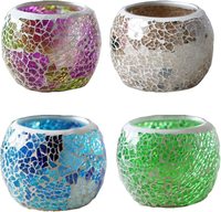 Photophore en verre argenté avec finition en verre coloré, fait main, style moderne, pour bougies chauffe-plat de Noël, idéal pour la décoration de table de fête