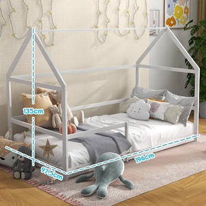 AIYAPLAY Children's <b>House</b> <b>Bed</b> with Safety Barriers, Age 3-8 Years, 196x97. 5x135cm, White - Product Image 3