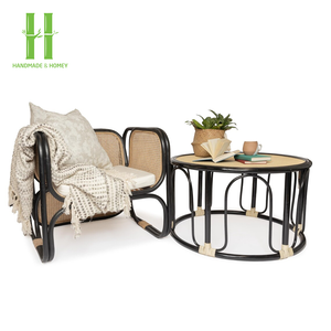 Mesa de Centro de Ratán y Madera Hecha a Mano, Decorativa, Ecológica, Duradera, Novedad, Mueble de Diseño Único - Product Image 1
