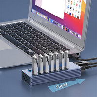 USB C Hub 7 puertos USB3.0 Splitter con interruptor individual de apagado/encendido Indicador LED para PC de escritorio Laptop Extensor de puertos USB