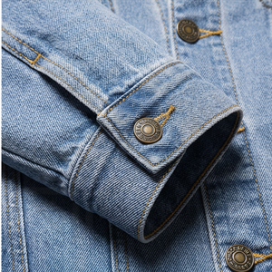 Veste en jean en denim de coton de haute qualité, col montant, logo personnalisé sur le devant, veste d'hiver vintage pour homme, mode durable, vêtements de rue - Product Image 6