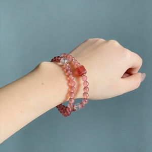 Bracelet en quartz rose naturel <span class=keywords><strong>et</strong></span> cristal de fraise, perles en or 24 carats, pierre de guérison, bijou d'attraction amoureuse, cadeau spirituel pour femme - Product Image 4