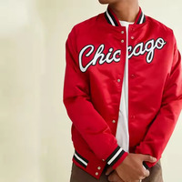 Vente en gros Veste universitaire imprimée de haute qualité Collège Satin Hommes 90S Marque privée Impression bouffante Hiver High Street Casual