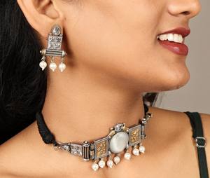 Oxidized Antique <b>Silver</b> Two Tone Women Jewelry set with Monalisa zircon stone Wedding jewelry Gift for her - Product Image 4