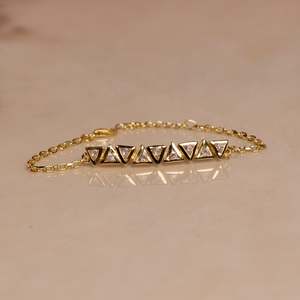 Pulsera de Plata de Ley 925 Silverings High Society con Incrustaciones Geométricas de Circones Dorados para Regalo, Engaste de Bisel - Product Image 1