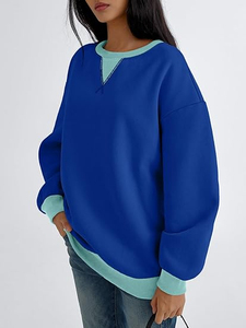 Sudadera de cuello redondo de lana con bloque de Color de gran tamaño para mujer, sudaderas con capucha, ropa Y2k, trajes de moda de otoño a la moda - Product Image 4