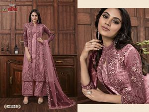 Vêtements indiens et pakistanais pour adultes Filet élégant Plazzo avec veste Designs New Designer Suits - Product Image 4