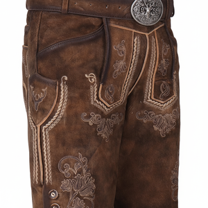 Shorts bavarois en daim brodé pour femmes, taille mi-haute, style Lederhosen, pour l'Oktoberfest - Product Image 1