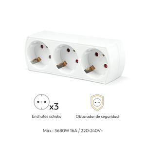 Don Feliz RE9053 3-<b>Socket</b> Schuko Adapter with 3x16A Child Protection Max 3680W Outdoor Use Self-Test White - Product Image 2