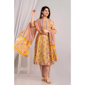 Mujer Fawn & Multi Floral Printed Kurta con pantalones y Dupatta Set - Product Image 2