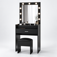 Table de maquillage et de toilette en MDF noir au design européen moderne de qualité supérieure avec miroir éclairé, mobilier d'hôtel en gros