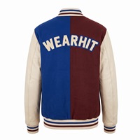 Blouson universitaire color block en laine et cuir, manches en chenille, logo personnalisé OEM, coupe décontractée, unisexe, épais