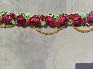 Artificial Flower Bandarwal With Metal Ghunghroo Semi <b>Circle</b> Door Valance Handmade Housewarming Birthday Wedding Decorations - Product Image 2