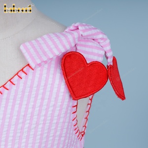 Valentine's Theme 3D Pale pink Medium Stripe 100% Cotton Seersucker Hand Smocked A-Line Breathable Baby Dress ODM Wholesale - Product Image 2