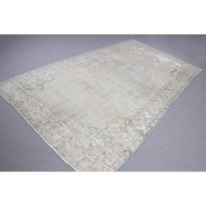 Grand tapis turc vintage 5,9x10,4 pieds, tapis en laine unie gris bleu - Product Image 2