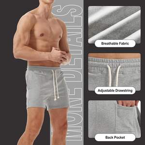 Customized Summer Polyester/Cotton Solid Breathable Quick Dry Eco-Friendly High Waist Drawstring <b>Men's</b> Gym Shorts - Product Image 6