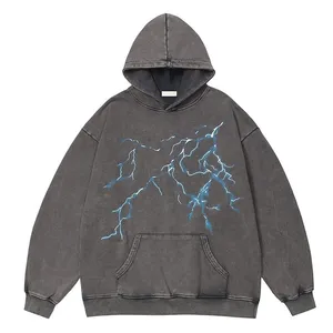 Best Supplier American retro hoodie plus fleece graffiti oversize hoodie streetwear black hoodies