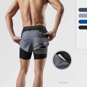 Pantalones cortos atléticos de doble capa unisex, cierre de cintura elástica, patrón sólido ecológico, decoración de encaje de poliéster, servicio OEM - Product Image 2