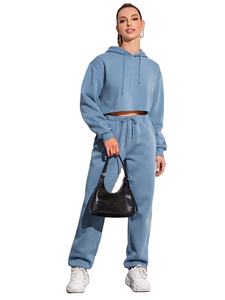 Women's Distressed <b>Zip</b>-<b>Up</b> <b>Hoodie</b> Set Joggers Embroidery Washed <b>Cropped</b> Oversized Tracksuit - Product Image 6