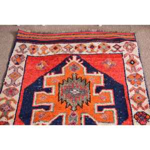 Turkish 3.1x11.5 ft Rug, <b>Runner</b> Vintage Rug, <b>Red</b> Abstract Wool Rug - Product Image 5