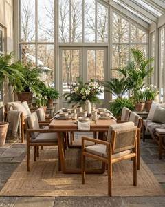 Conjunto de Comedor de Jardín de Madera de Teca con Mesa y Sillas Tejidas con Cuerda, Muebles de Patio para Villa o Parque - Product Image 1
