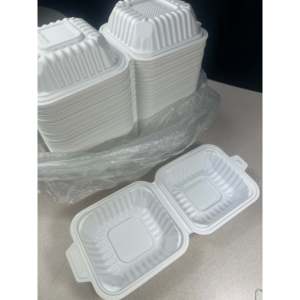 ProTakeOut [5 X 4.5] <b>White</b> 1-Comp 250 Pack Center <b>Slide</b> Lock Hinged Take-Out Containers Durable & Eco Friendly MFPP - Product Image 5