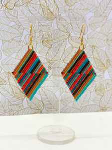 Boho Beaded Earrings with <b>Turquoise</b> Design and Cascading Fringe Glass <b>Beads</b> & Resum Unique Jewelry Gift by MS Handicraft - Product Image 5