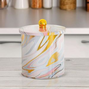 Mango de perilla de 2,1 L, textura de mármol rosa y dorado, Ø 140x150mm, contenedor y almacenamiento de alimentos redondo de metal con estilo - Product Image 2