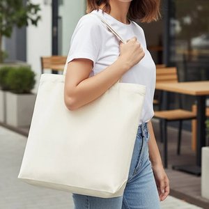 Natural Cotton 18x16x4 Large Canvas Tote <b>Bag</b> Durable Features Heat Transfer Printing Letter Braided Handles <b>Medium</b>-for Foods - Product Image 2