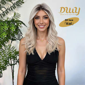 KAI C-New Technology DWY 3D Lace Front Free Part Mid-Length Wavy Platinum Blonde Synthetic <b>Wig</b> with Transparent Lace - Product Image 1