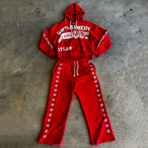 Fabricante apliques parche pesado algodón francés Terry ácido lavado recortado cremallera chaqueta Streetwear pantalones de chándal chándales - Product Image 3