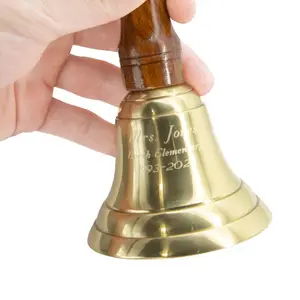 Personalized brass hand bell wooden handle for school reception dinner shop hotel Christmas bells Classy Look