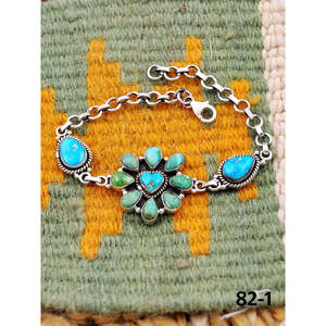 Southwest Handmade Emerald Valley Cuff <b>Bracelet</b> with White Water Turquoise & Sterling <b>Silver</b> Floral Pattern for Gift - Product Image 3