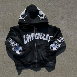 เสื้อมีฮู้ดแบบซิปมีซิปมีฮู้ดผ้าคอตตอนพิมพ์ลายพัฟแบบพิมพ์ทั้งตัวพิมพ์ลายสำหรับงานปัก - Product Image 4