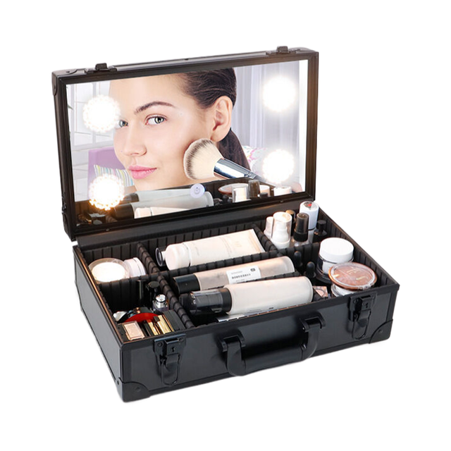 Professional Hard Rolling Travel Lockable Rolling Train Case With Mirror Drawers Makeup Rolling Train Case Cosmetic