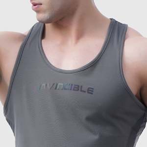 Invincible Athletic Tank Dark Gym Tank <b>Top</b> Workout Training Fitness Breathable Cotton Polyester Solid Knitted Embroidery Print - Product Image 4