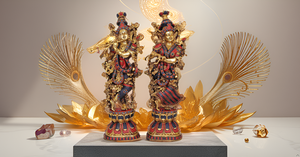 28.5 pouces fait à la main grande sculpture hindoue en laiton Figurine moderne Radha Krishna Statue idole incrustation travail pour mariages anniversaires - Product Image 2