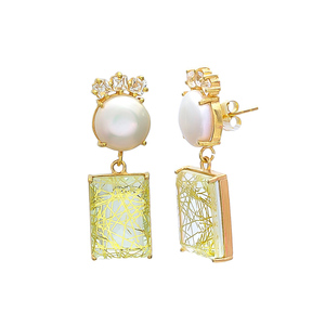 Recién llegado, pendiente de forma cuadrada geométrica con colores únicos, pendiente de piedras preciosas, diseño étnico de Gemstone - Product Image 2