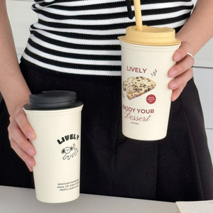 [Livelyletters] Hàn Quốc Đôi Tường Tái Sử Dụng Cup Với Nắp Và Rơm 500Ml Hải Quan Logo In Ấn Cốc - Product Image 4