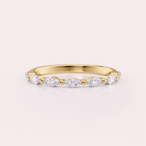 IGI Certified Marquise Shape Lab Grown Diamond Wedding Band 14K Yellow / Rose & White Gold Half Eternity Diamond <b>Ring</b> - Product Image 4